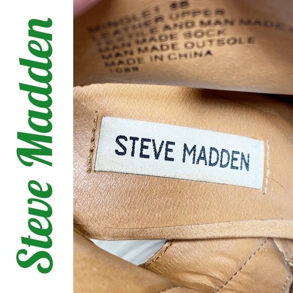 STEVE MADDEN MINGLE TAN LEATHER OPEN TOE OPEN HEEL BLOCK HEEL BOOTIE, SIZE 8 - Picture 10 of 13